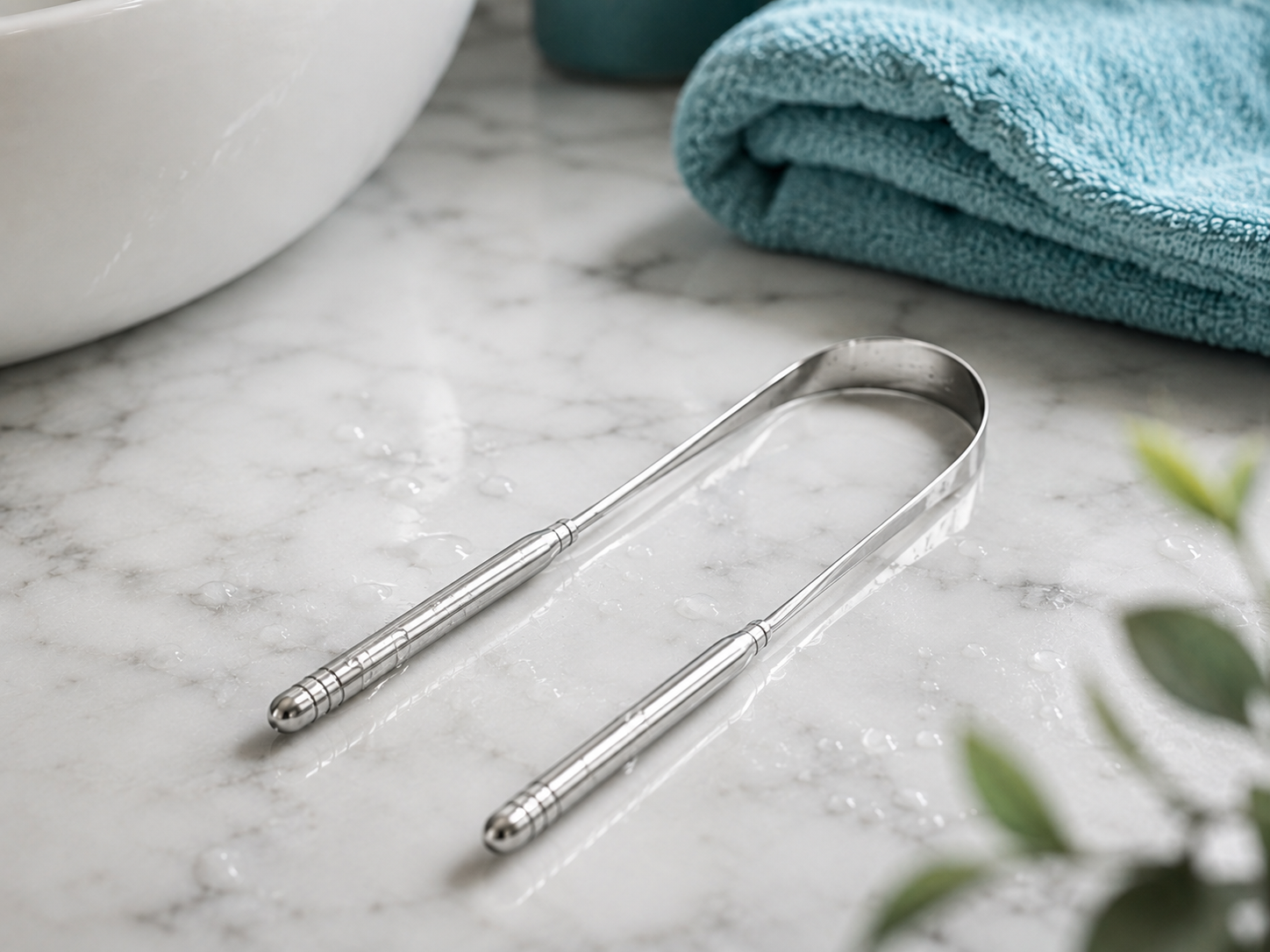 Stainless steel tongue scraper, a gentle habit that protects oral microbiome bacteria