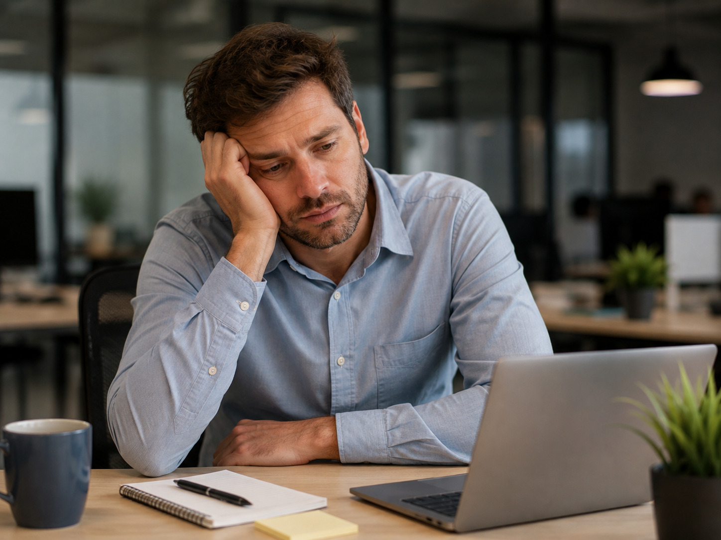 Tired office worker experiencing the 3pm afternoon energy crash